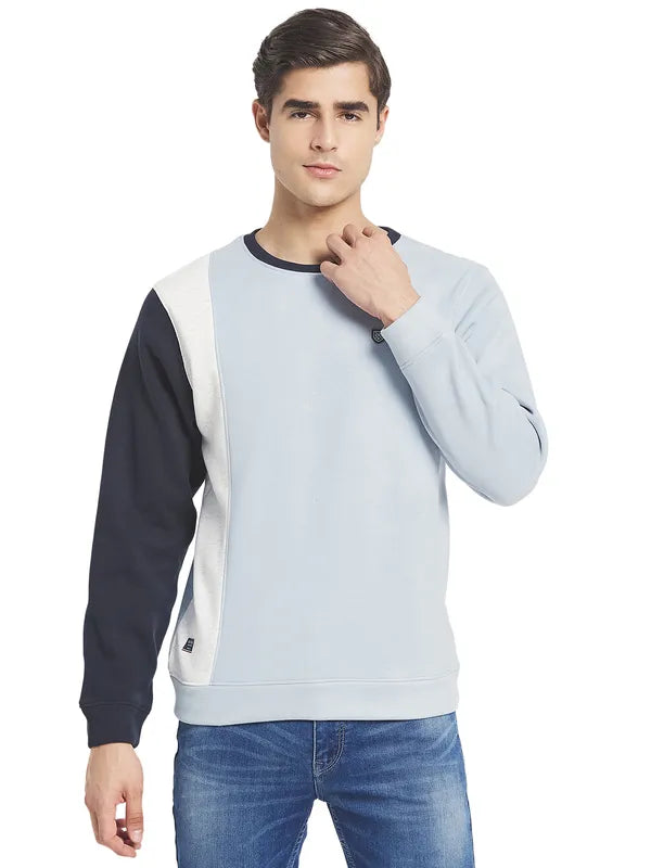 Octave Men Blue Colourblocked Fleece Sweatshirt