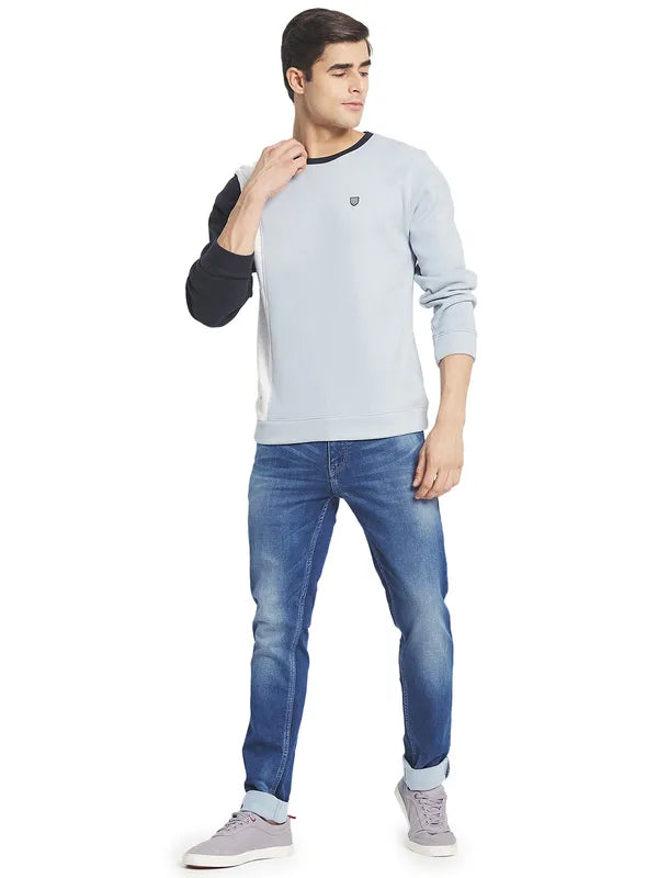Octave Men Blue Colourblocked Fleece Sweatshirt