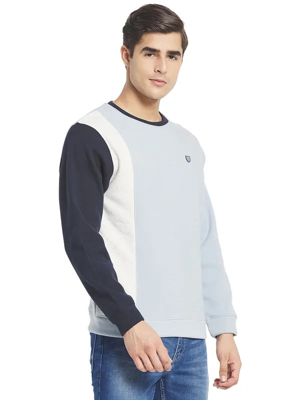 Octave Men Blue Colourblocked Fleece Sweatshirt