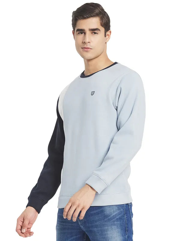 Octave Men Blue Colourblocked Fleece Sweatshirt