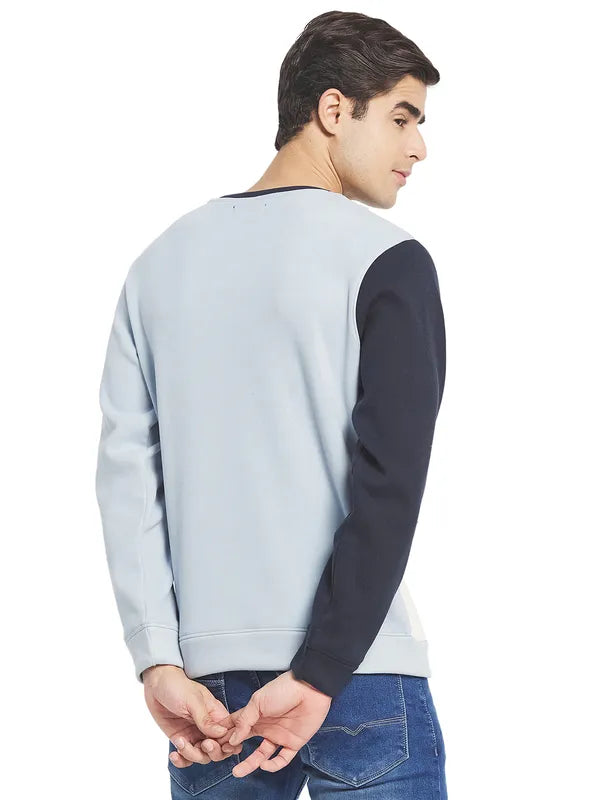 Octave Men Blue Colourblocked Fleece Sweatshirt