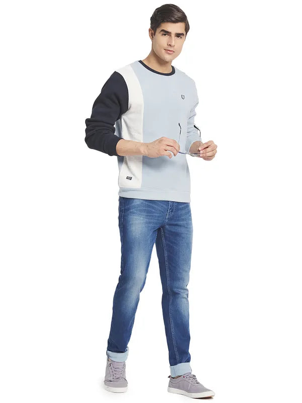 Octave Men Blue Colourblocked Fleece Sweatshirt