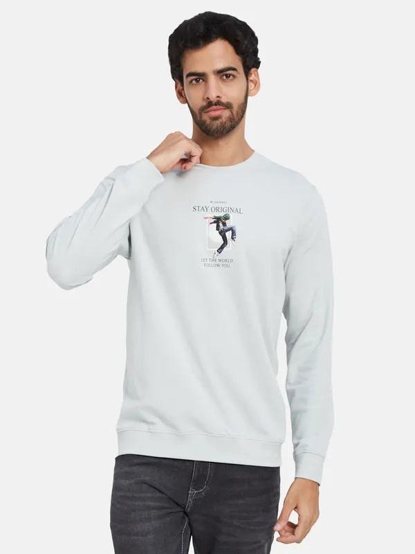 Octave Typography Printed Fleece Pullover Sweatshirt
