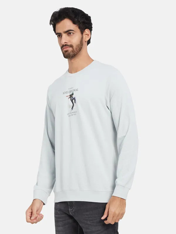 Octave Typography Printed Fleece Pullover Sweatshirt