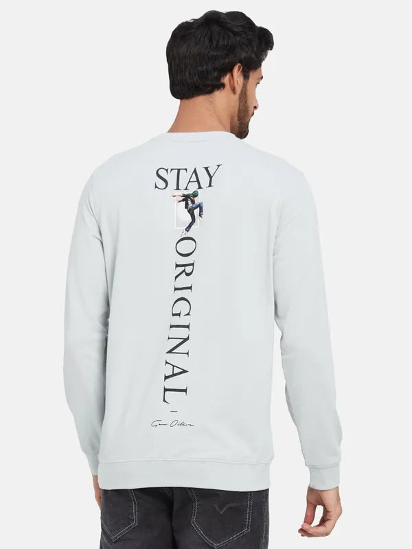Octave Typography Printed Fleece Pullover Sweatshirt