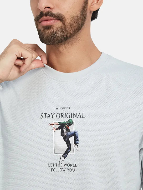 Octave Typography Printed Fleece Pullover Sweatshirt