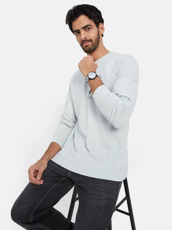 Octave Typography Printed Fleece Pullover Sweatshirt
