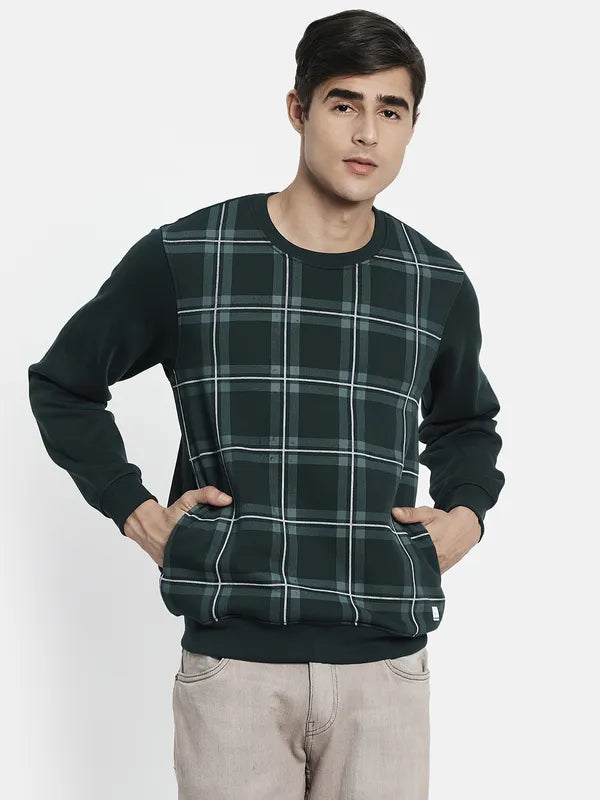 Men Green Checked Sweatshirt