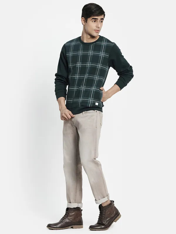 Men Green Checked Sweatshirt