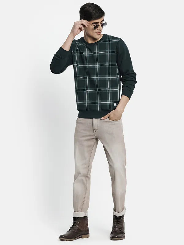 Men Green Checked Sweatshirt