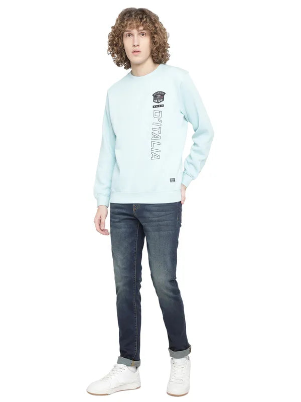 Octave Men Blue Solid Fleece Sweatshirt