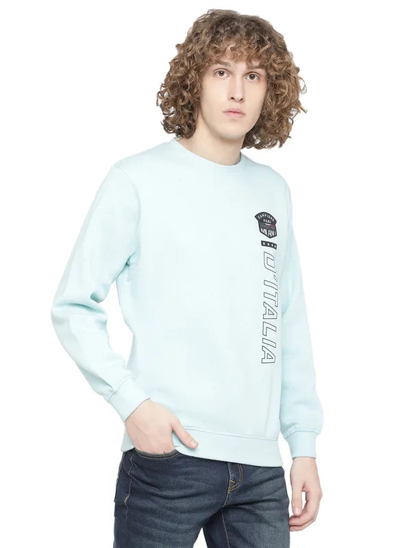 Octave Men Blue Solid Fleece Sweatshirt