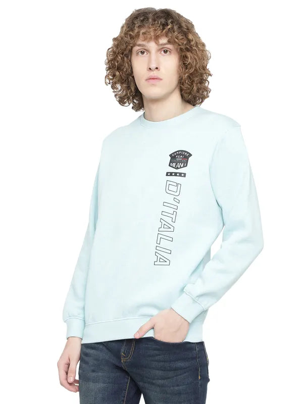 Octave Men Blue Solid Fleece Sweatshirt