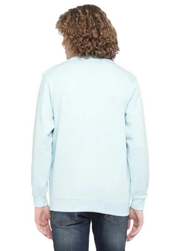 Octave Men Blue Solid Fleece Sweatshirt