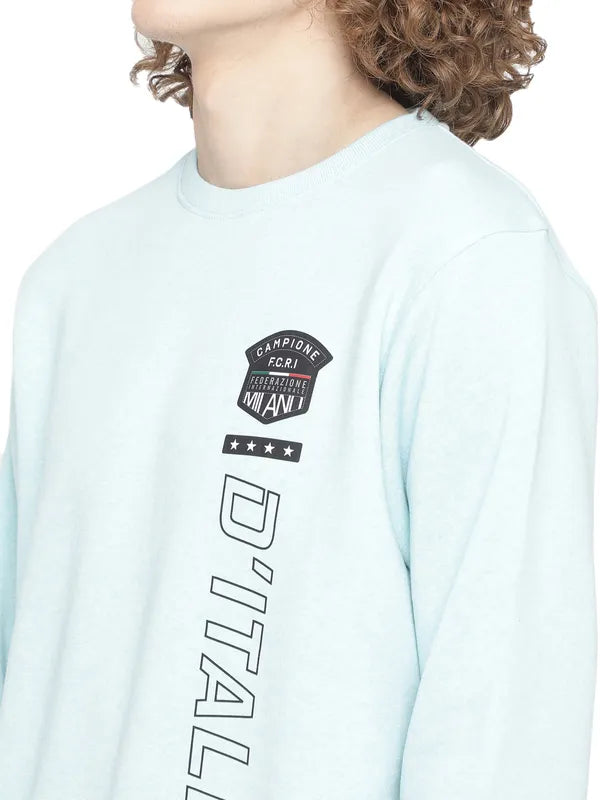 Octave Men Blue Solid Fleece Sweatshirt