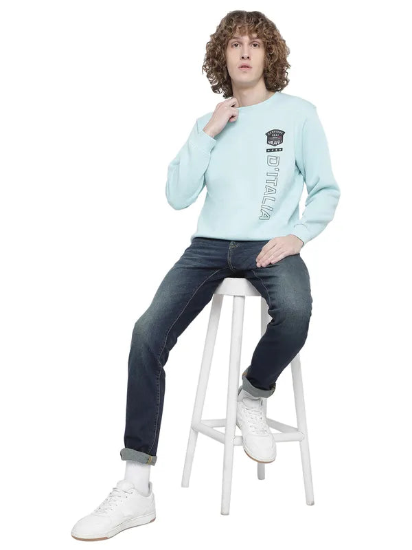 Octave Men Blue Solid Fleece Sweatshirt
