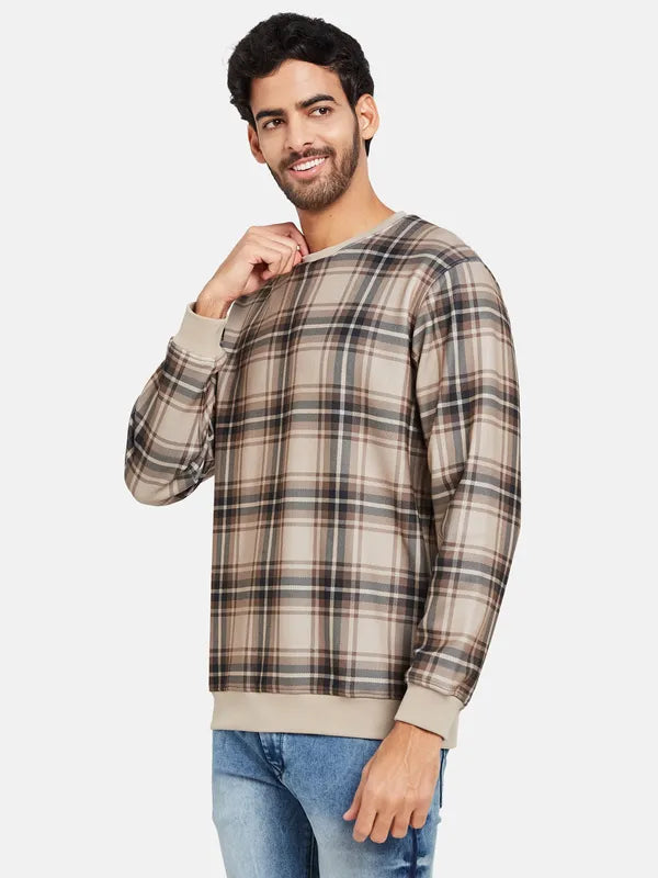 Octave Men Khaki Checked Sweatshirt