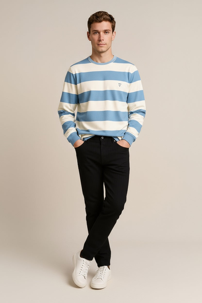 Octave Men Striped Round Neck Sweatshirt