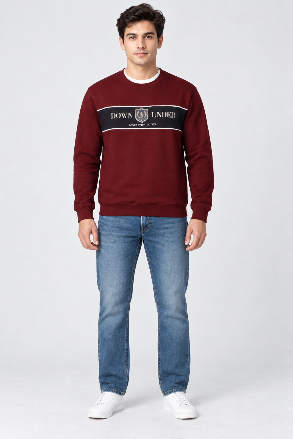 Men’s Regular Fit Brushed Cotton Fleece Sweatshirt – Merlot Graphic Crew Neck