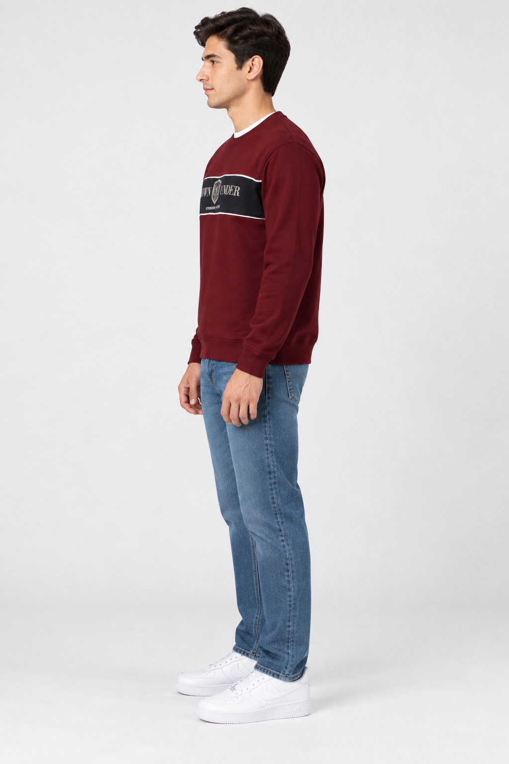 Men’s Regular Fit Brushed Cotton Fleece Sweatshirt – Merlot Graphic Crew Neck