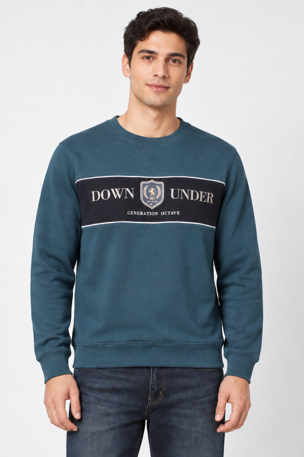 Men's Knitted Cotton Brushed Fleece Regular Fit Sweatshirt – Pacific |