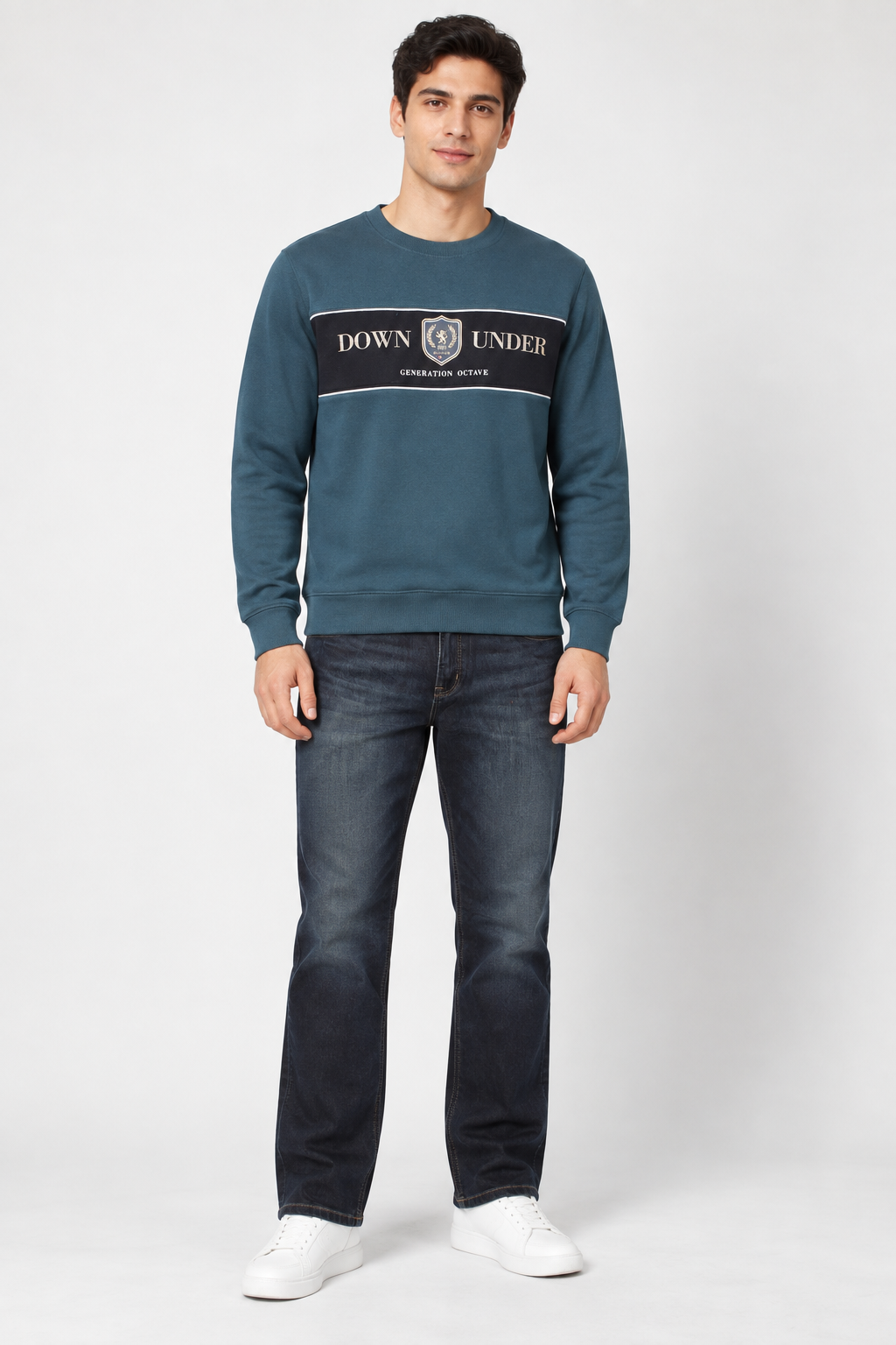Men's Knitted Cotton Brushed Fleece Regular Fit Sweatshirt – Pacific |