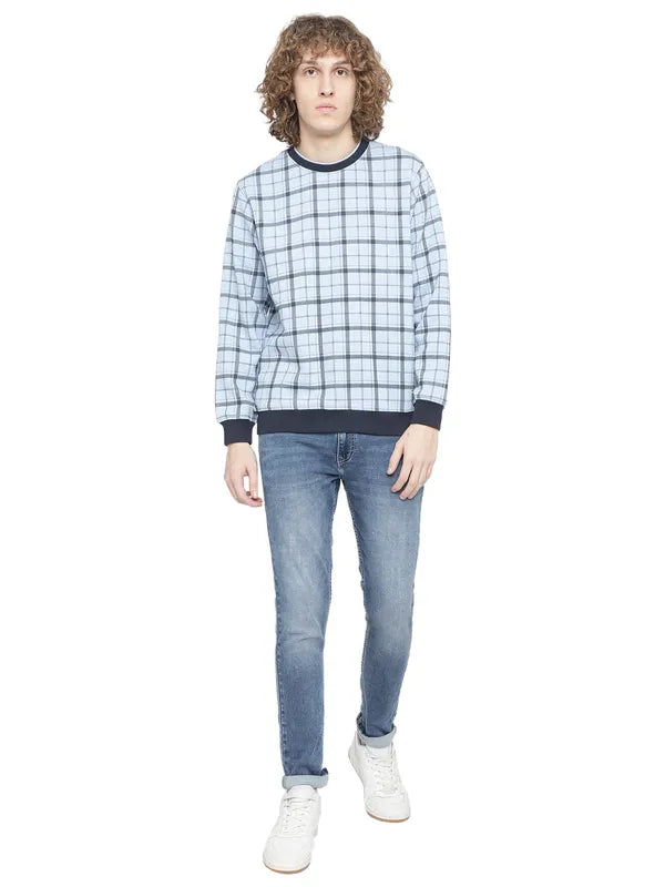 Octave Men Blue Checked Fleece Sweatshirt