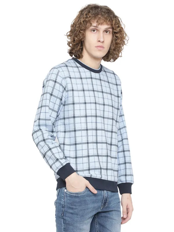 Octave Men Blue Checked Fleece Sweatshirt