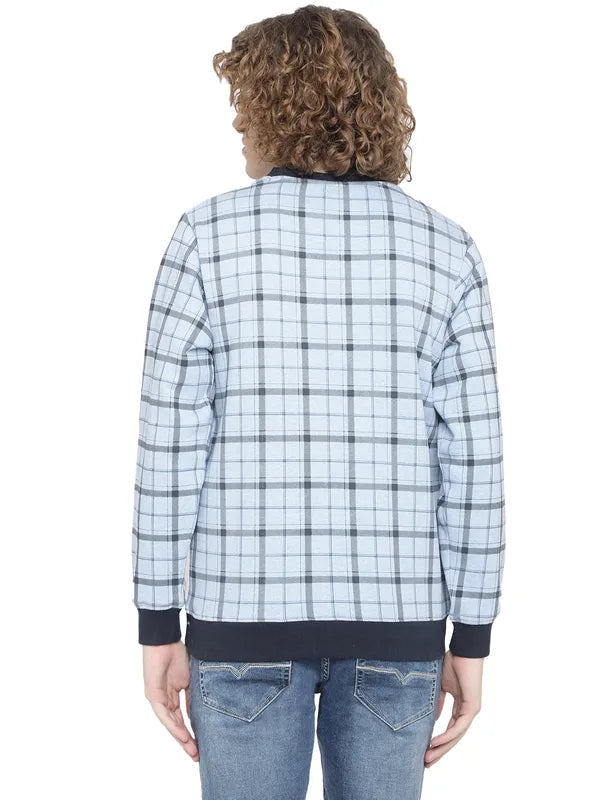 Octave Men Blue Checked Fleece Sweatshirt