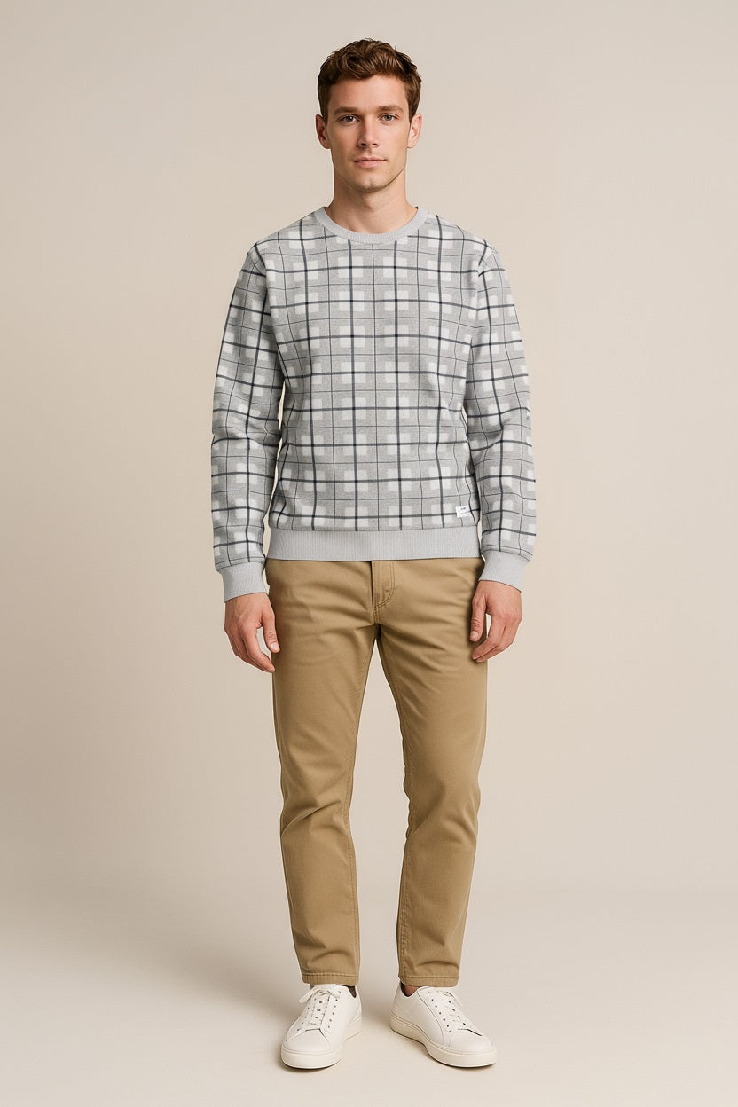 Octave Men Checked Round Neck Sweatshirt