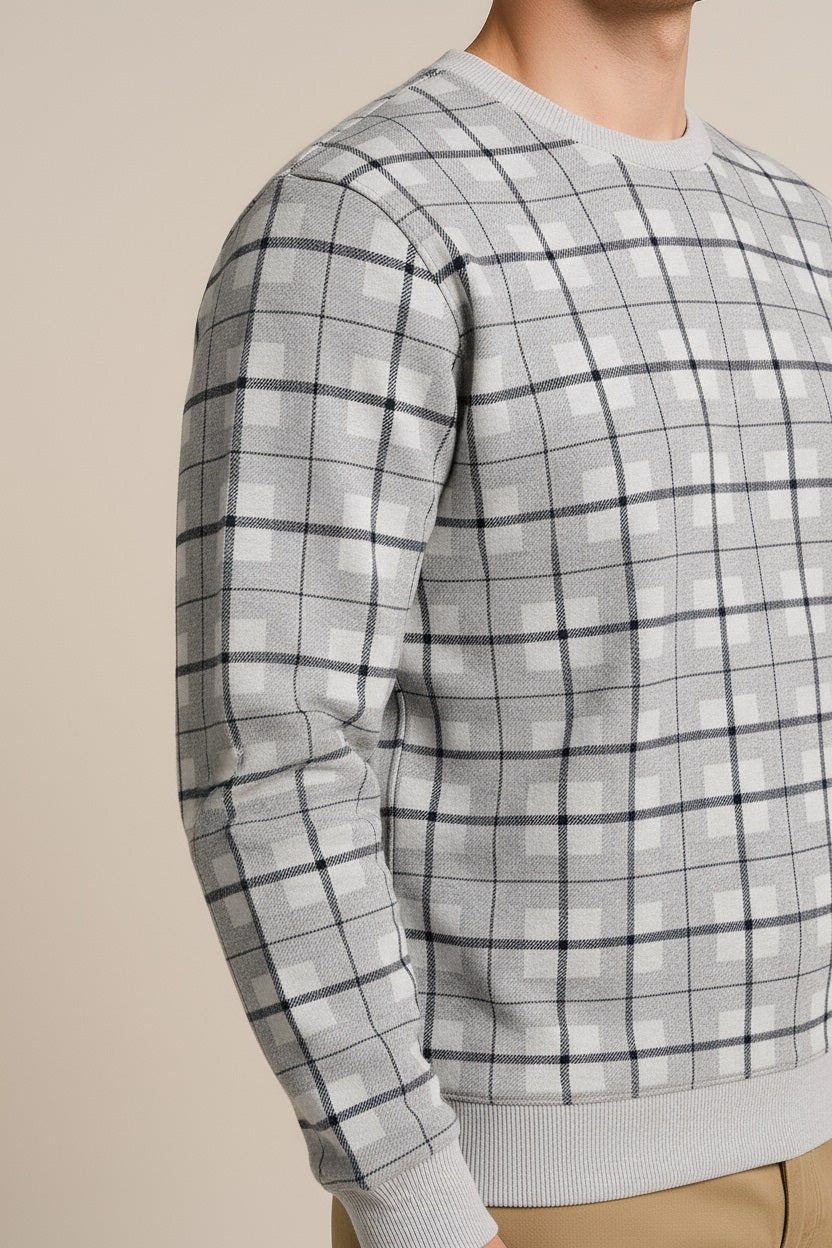 Octave Men Checked Round Neck Sweatshirt