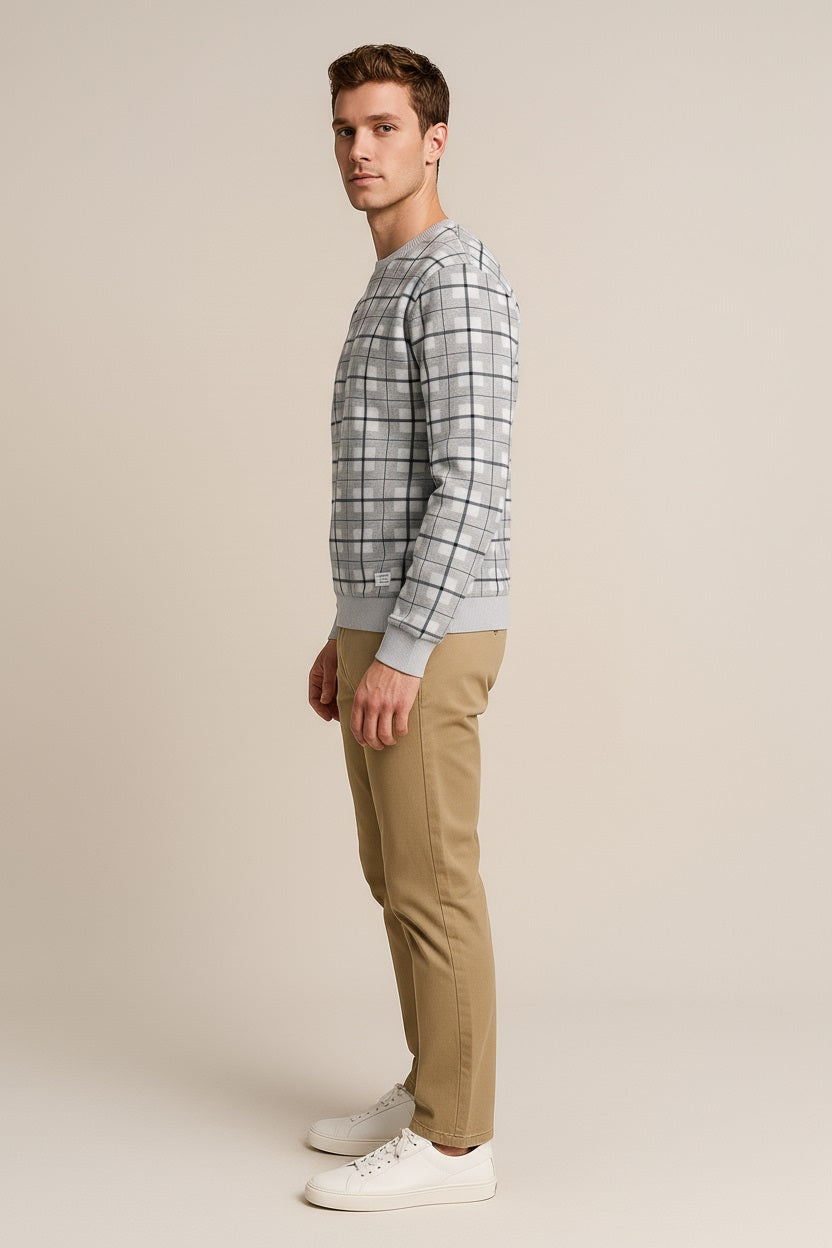 Octave Men Checked Round Neck Sweatshirt