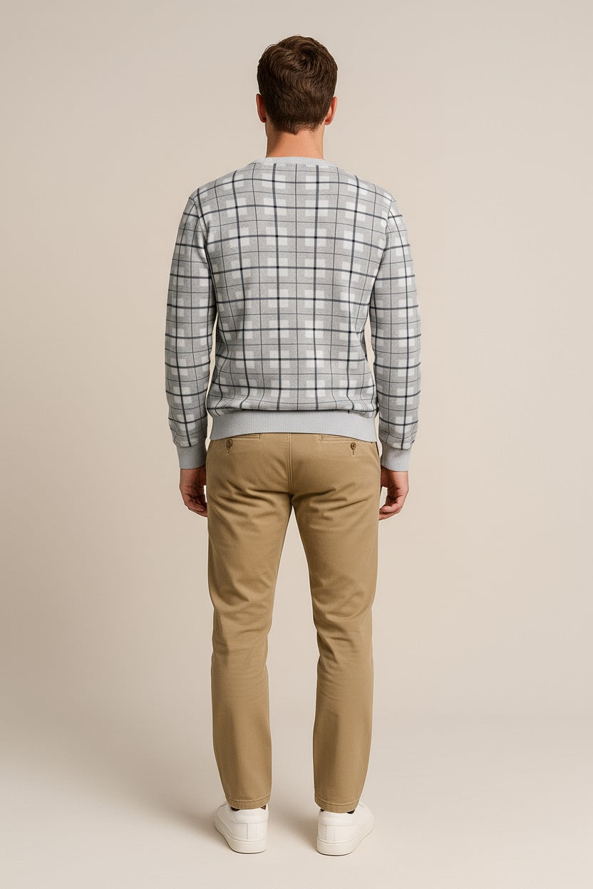 Octave Men Checked Round Neck Sweatshirt