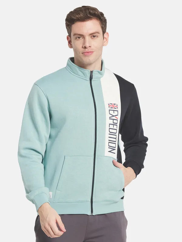 Men Blue Printed Fleece Sweatshirt