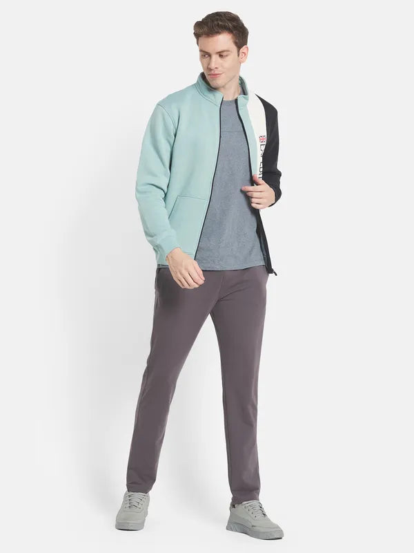 Men Blue Printed Fleece Sweatshirt