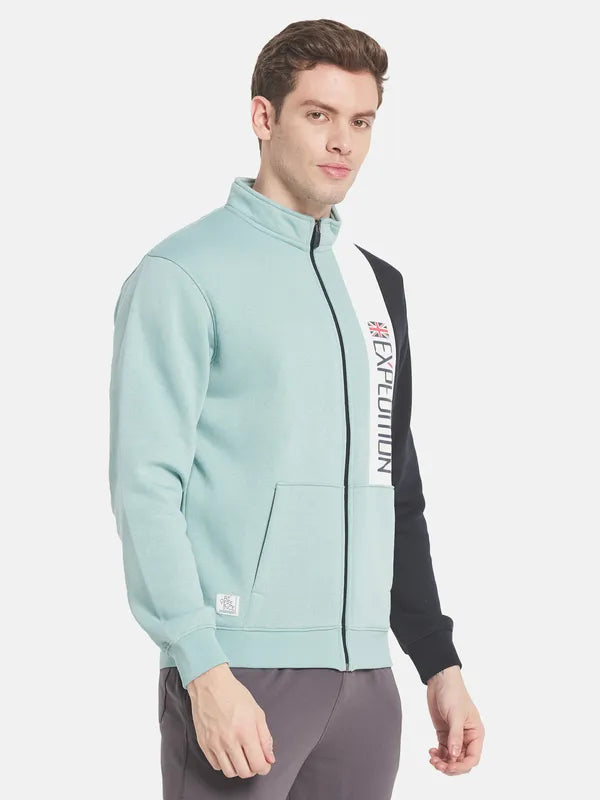 Men Blue Printed Fleece Sweatshirt