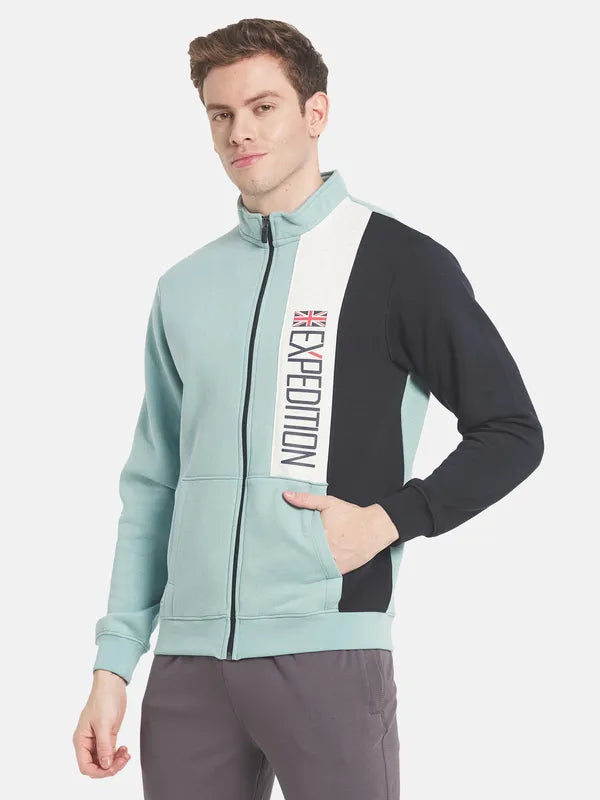 Men Blue Printed Fleece Sweatshirt