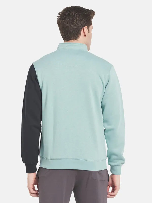 Men Blue Printed Fleece Sweatshirt