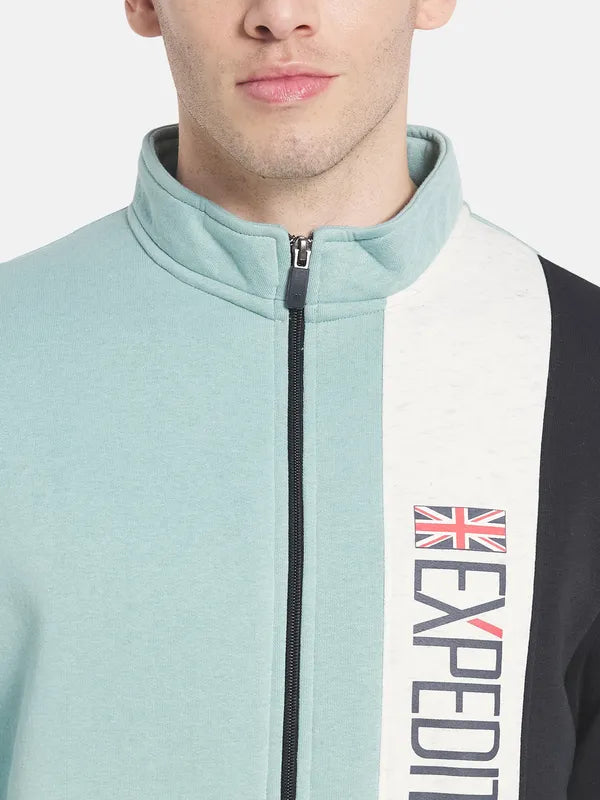 Men Blue Printed Fleece Sweatshirt