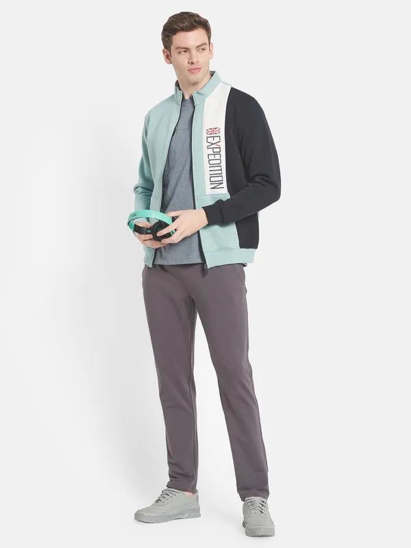 Men Blue Printed Fleece Sweatshirt