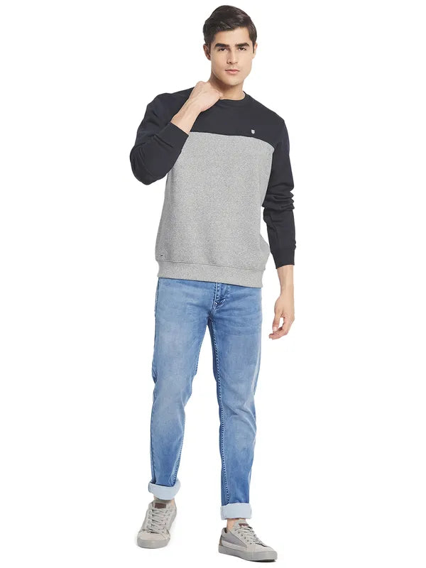 Octave Men Grey Colourblocked Fleece Sweatshirt