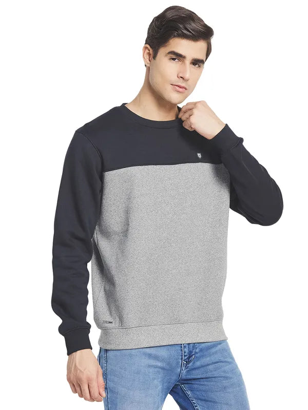 Octave Men Grey Colourblocked Fleece Sweatshirt