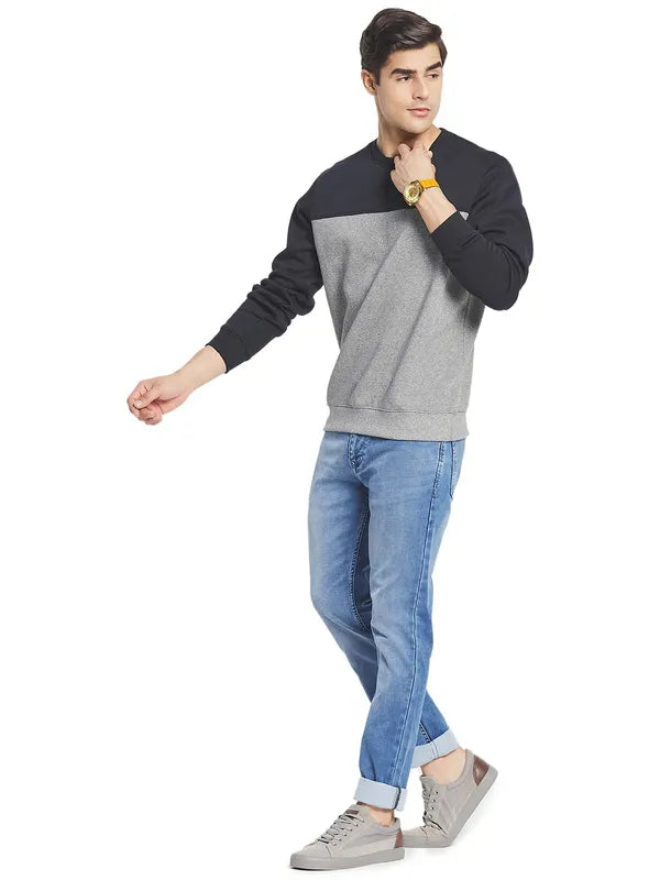 Octave Men Grey Colourblocked Fleece Sweatshirt