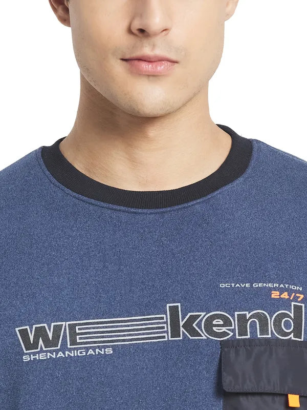 Octave Men Blue Printed Sweatshirt