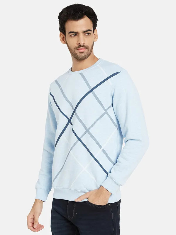 Octave Men Blue Checked Sweatshirt