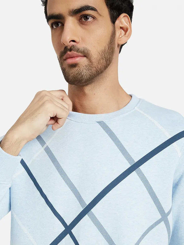 Octave Men Blue Checked Sweatshirt