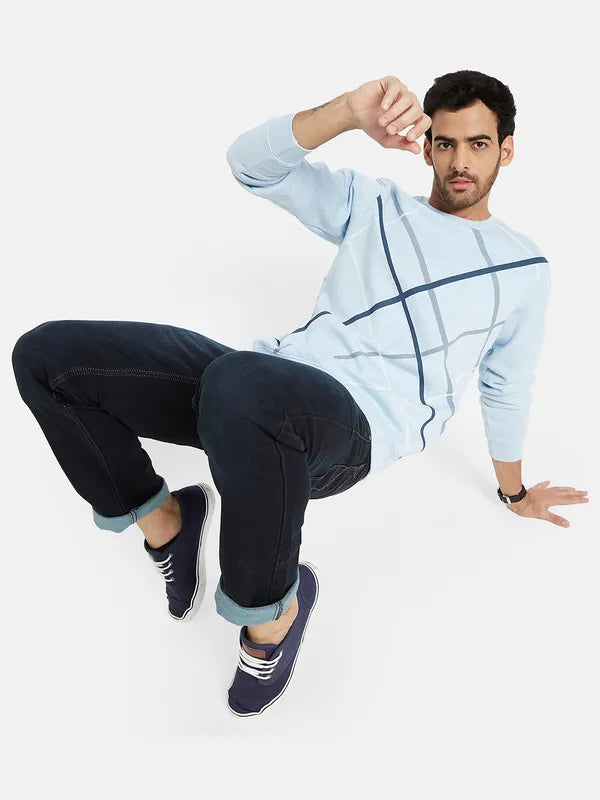 Octave Men Blue Checked Sweatshirt