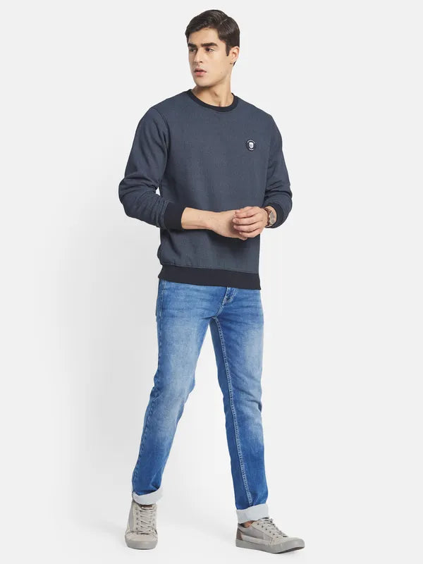 Octave Men Navy Blue Fleece Sweatshirt