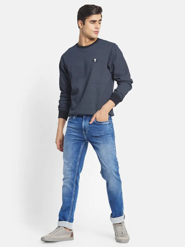 Octave Men Navy Blue Fleece Sweatshirt