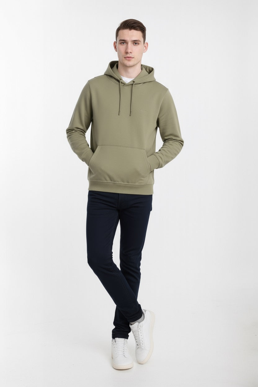 Octave Men Light Olive Solid Hooded Sweatshirt